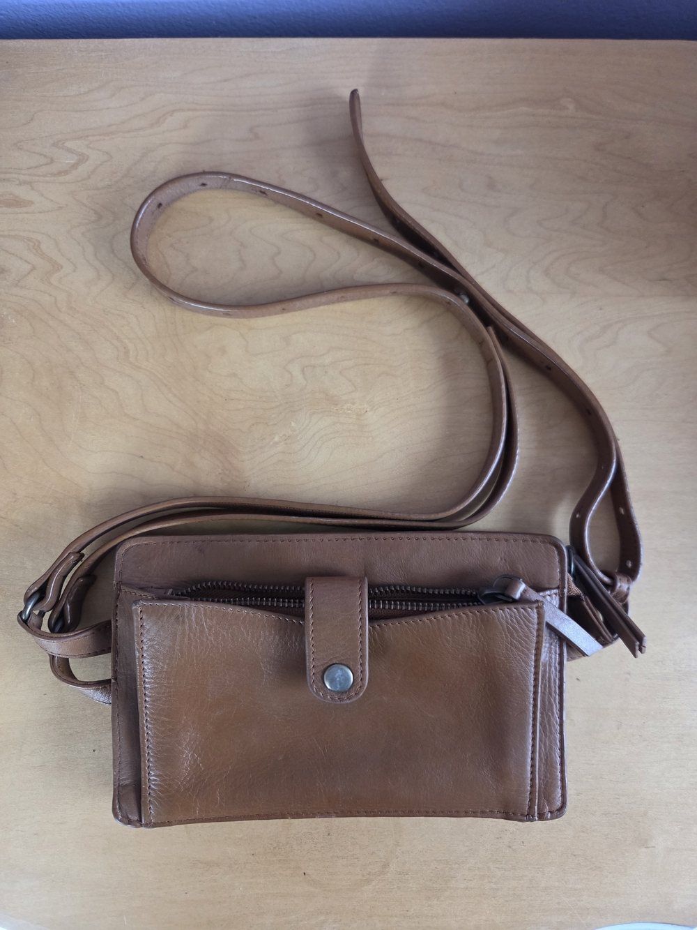 Free People Genuine Leather Belt Cross Body Wristlet Wallet
